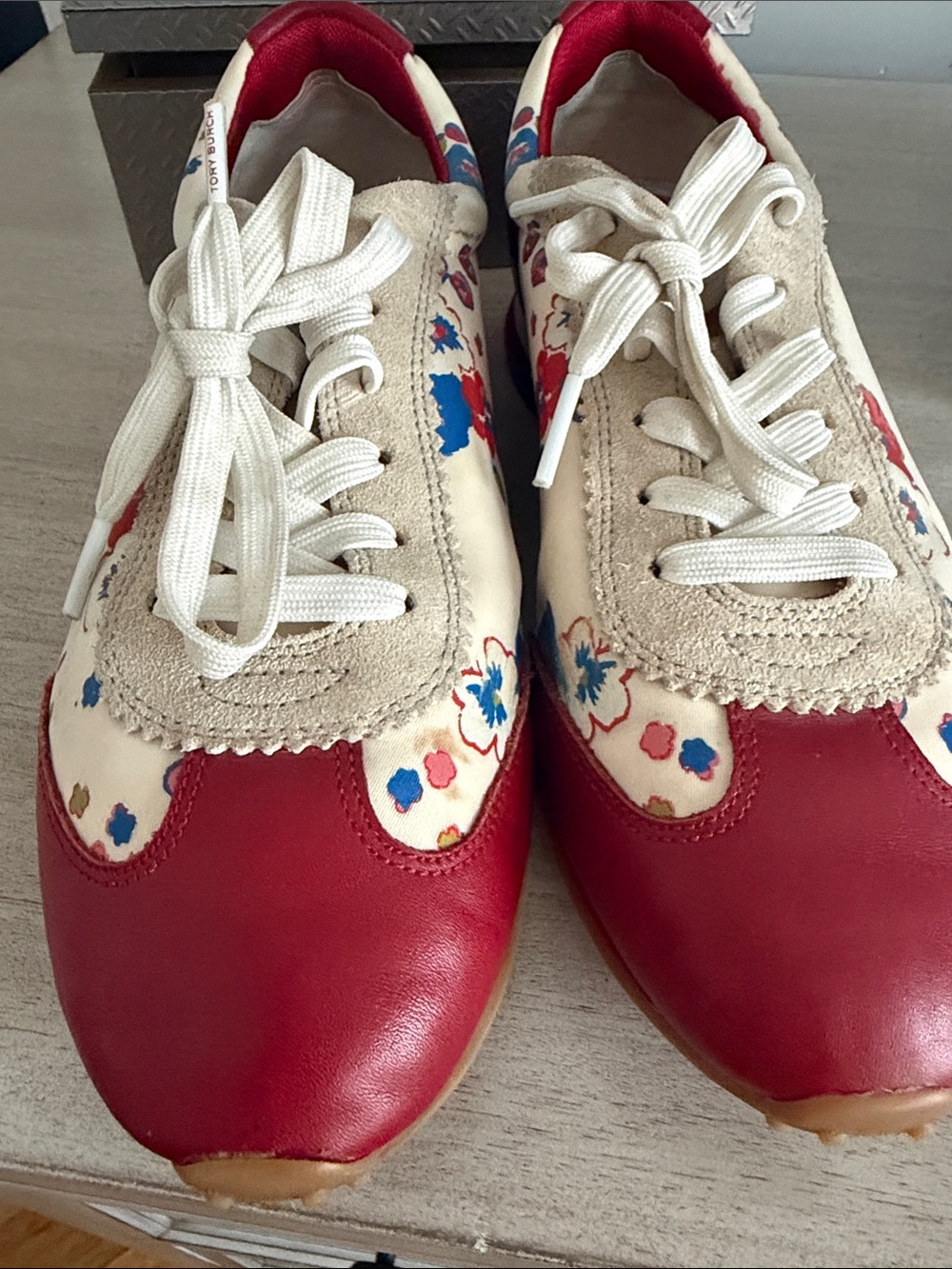 Tory Burch Red Floral Lace-Up Sneakers